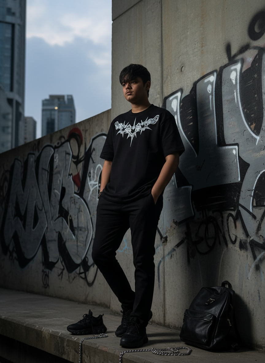 MORTAL' SPECIAL Oversized T-Shirt in urban streetwear setting